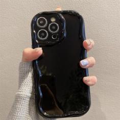 Imagem de Padrão de onda creme de cor sólida para iPhone 15 14 13 12 11 Pro Max Mini transparente amarelo resistente casal branco capa de telefone transparente, preta, para iPhone 13 Pro