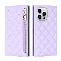 Imagem de Capa de couro tipo carteira com zíper crossbody para iPhone 14 Pro Max 13 12 Mini 11 7 8 Plus SE 2022 com suporte para cartão e alça de cordão, roxa, para iPhone 11Pro