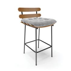 Imagem de Banqueta Costela Suede Cinza Base Metálica Preto - D'Rossi