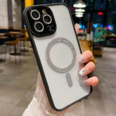 Imagem de Capa transparente com glitter para iphone, capa transparente com amortecedor magnético para iphone 14 13 12 11 pro max 14 plus, balck, para iphone 11