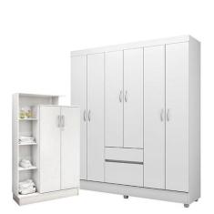 Imagem de Guarda Roupa Infantil Flash 2 E Armário Multiuso Elite Branco Brilho -