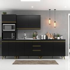 Imagem de Cozinha Modulada Ema 4 Pecas 9 Portas 3 Gavetas Preto