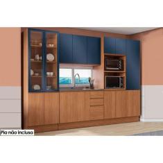 Imagem de Cozinha Completa Ciela 5 Peças (1Aéreo+1Balcão+3Paneleiros) C5P52 Canela/Azul Profundo - Kappesberg