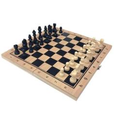 Imagem de Kit Madeira 3 Em 1 Tabuleiro Jogos Dama, Gamão E Xadrez 39cm - mv