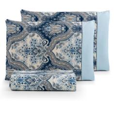 Imagem de Jogo de cama King 3pç estampado ponto palito 100% algodão - SAFIRA ENX