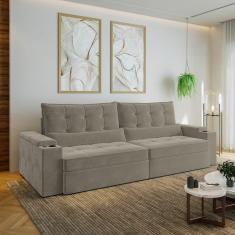 Imagem de Sofá Retrátil e Reclinável com Porta Copos e Usb 4 Lugares 290cm Embaúba Extra Cabecasa Madeiramadei Cinza Claro Fosco