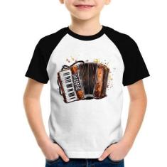 Imagem de Camiseta Raglan Infantil Acordeon Sanfona - Foca na Moda, Branco, Pret