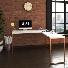 Imagem de Mesa Branca com Cobre Em L Apoio Escritório Estilo Industrial Diretor