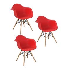 Imagem de Kit 3 Cadeiras Charles Eames Eiffel Design Wood Com Braços