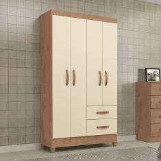 Imagem de Guarda Roupa Solteiro 4 Portas 2 Gavetas Brasilia Atualle Móveis Canelato Rústico/Marrom Off White