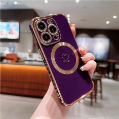 Imagem de Para iPhone 14 Pro Max Luxo Magnético Bonito Chapeamento Capa de Telefone Para iPhone 11 12 13 14 Plus Capa Protetora de Lente, Roxo Profundo, Para iPhone 14