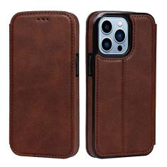 Imagem de GSYH Capa carteira para iPhone 13/13 Pro/13 Pro Max, Capa flip protetora magnética de couro PU com slot para cartão de crédito Suporte de visualização à prova de choque, TPU, marrom, 13pro max 17 cm