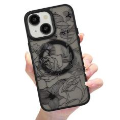 Imagem de Eiyikof Capa magnética fosca translúcida compatível com iPhone 15 [capa MagSafe luxuosa à prova de choque] [capa traseira rígida com estampa de flor fofa] Capa para iPhone 15 para mulheres e meninas -