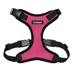 Imagem de Peitoral para animais de estimação Voyager Step-in Lock - malha para todos os climas, arnês ajustável para gatos e cães da Best Pet Supplies - acabamento fúcsia/preto, M
