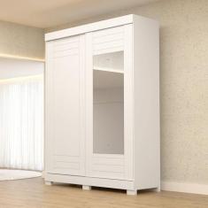 Imagem de Guarda Roupa Solteiro 2 Portas de Correr com Espelho 100% Mdf Cinerária Espresso Móveis Branco