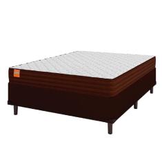 Imagem de Cama Box Casal Colchão Molas Ensacadas Qatar 138x188x60cm Marrom/Branco Suporta Até 200kg Por Pessoa