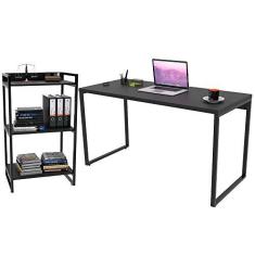 Imagem de Kit Mesa Para Escritório com Estante Office Estilo Industrial Form C01 135 cm  Onix - Lyam Decor
