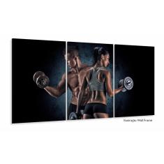 Imagem de Quadro Decorativo Casal Halter Fitness 120x60 3 peças