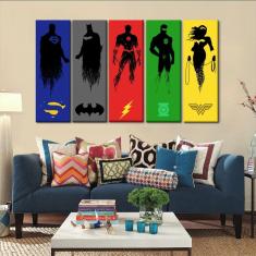 Imagem de Quadro Moderno Liga Da Justiça 5 Peças 150 X 65cm Tecido 5 peças