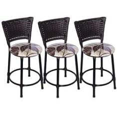 Imagem de Kit 3 Banquetas Baixa  Junco Argila com Assento Floral Marrom Fortmix