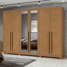 Imagem de Guarda-roupa 6 Portas 4 Gavetas Bertha com espelho e com Pés Amêndoa Clean
