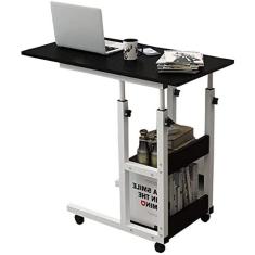 Imagem de Mesa sobreposta com rodas inferiores deslizantes gratuitas, mesa de computador para carrinho de laptop ajustável em altura, mesa de café da manhã para leitura de enfermagem lateral do sofá,