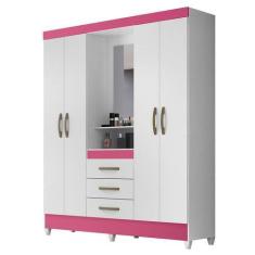 Imagem de Guarda Roupa Capri 165cm 4 Portas Branco Rosa Flex Com Espelho Moval