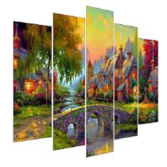 Imagem de Quadro Decorativo Mosaico 5 Peças Mod1131 Casa Campo Jardim