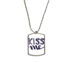 Imagem de DIYthinker Kiss Me Colar com pingente de corrente de aço inoxidável com citação fofa e escrita à mão