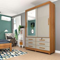 Imagem de guarda-roupa solteiro com espelho e pés chicago 2 pt 6 gv cinamomo e off white