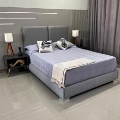 Imagem de Cama Moderna Luxo Com Cabeceira Módena Linho Cinza Rbl Casal 1,40 X 1,