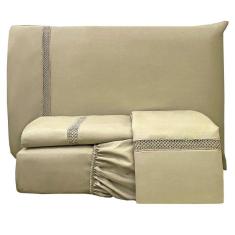 Imagem de Jogo De Cama Lençol Stella Queen 4 Peças Percal 300 Fios Ponto Infinito Macio - Cáqui