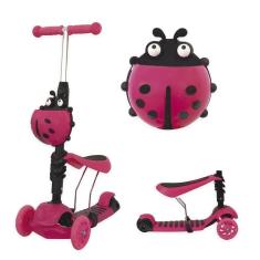 Imagem de Patinete Infantil Rosa 03 Rodas Joaninha 2 Em 1 Com Led
