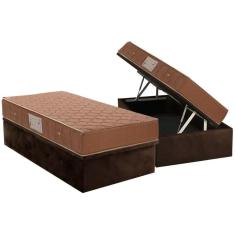 Imagem de Cama Box Baú Solteiro: Colchão Molas Bonnel Ortobom Hotelaria Multilastic Orthotel + Base CRC Suede Brown(88x188)