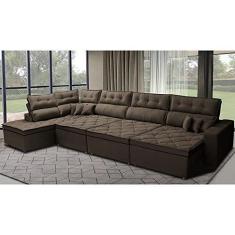 Imagem de Sofá de Canto 4,80x2,36m Retrátil e Reclinável com Molas Cama Inbox Platinum Esquerdo Suede Café
