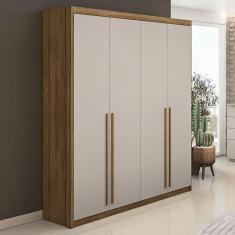 Imagem de Guarda-Roupa Solteiro Denver 4 Portas 3 Gavetas Nature/Cinza - Pnr Móveis