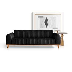 Imagem de Sofá Living Átila 2,10m em Couro Ecológico Preto Base Madeira Maciça