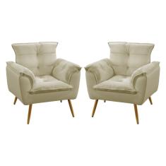 Imagem de Kit 2 Poltronas Decorativas Opala Para Sala de Estar Sued Bege Aradecor
