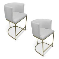 Imagem de Kit 2 Banquetas Paola Linho Base Metálica Dourada - D`rossi Cor A05 Cinza