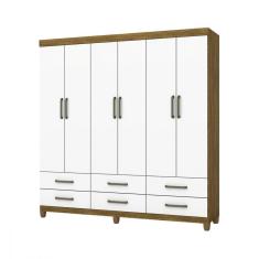 Imagem de Guarda Roupa D22 6 Portas 6 Gavetas Com Pés Carioca Móveis Freijó Com Branco
