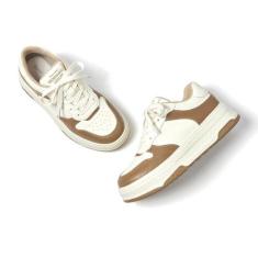 Imagem de BEAU TODAY Tênis moderno feminino, plataforma de couro, feminino, casual, com cadarço, plataforma, caminhada, tênis de corrida, Bege-marrom, 38