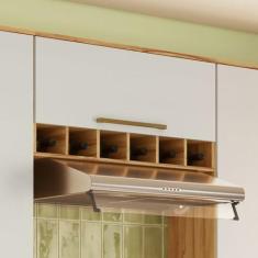 Imagem de Armário Aéreo de Cozinha 80cm com 1 Porta Basculante e Mini Adega 100% Mdf Itália Amêndoa/Off White