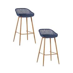 Imagem de Kit 2 Banquetas Alta Polipropileno e Aço Mônaco Fratini Azul Marinho