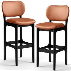 Imagem de Kit 02 Banquetas Alta Para Cozinha Madeira Fixa Betta L02 Preto materi