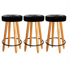 Imagem de Kit 3 Banqueta Madeira Industrial Balcão Bar Courino Preto
