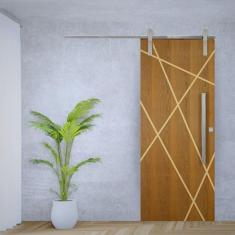 Imagem de Porta de Correr Padrão Imbuia Agatha Trilho Soft Puxador Barra Chata 800 Mm Cromado 120 X 210 Esquer Natural