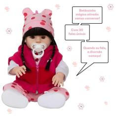 Imagem de Boneca Reborn 100% Silicone Girafa Morena Enxoval Que Fala - Cegonha R