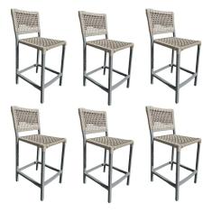 Imagem de Kit 6 Banquetas França em Corda Náutica e Base em Alumínio Cinza para Área Gourmet Areia