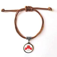 Imagem de DIYthinker Pulseira de couro com estampa de flores, pintura de plantas, pulseira de corda, marrom, joia de presente