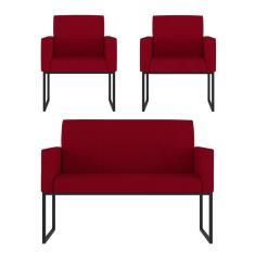 Imagem de Kit Sofá 2 Lugares + 2 Poltronas Para Recepção Sala Balaqui Cor:vermelho Vermelho
